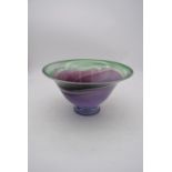 An art glass purple and green swirl bowl by Australian artist Tricia Allen. H.17x32cm