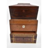 A 19th century burr walnut fitted vanity box (drawer missing) with mother of pearl shield shaped