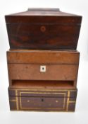 A 19th century burr walnut fitted vanity box (drawer missing) with mother of pearl shield shaped