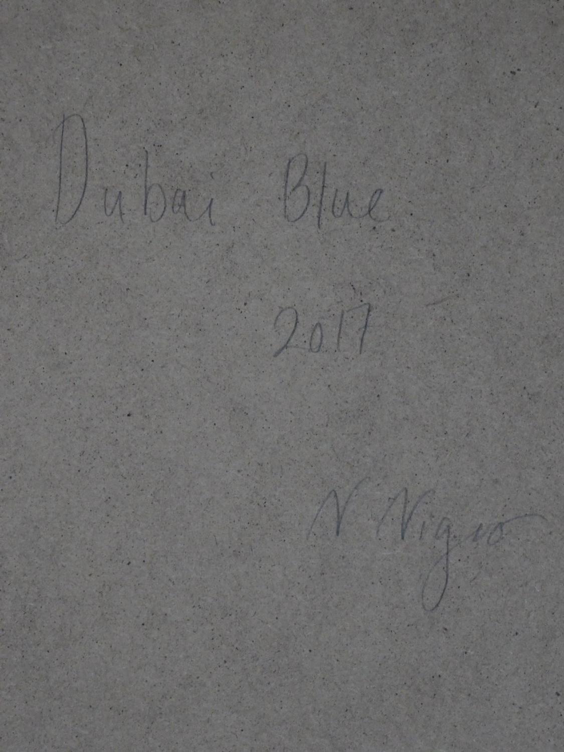 A framed and glazed acrylic ink on paper by Danish artist Natalie Nigro, titled 'Dubai blue', - Image 4 of 4