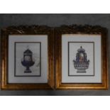 A pair of glazed prints in carved gilt frames, classical style urns. 80x66cm
