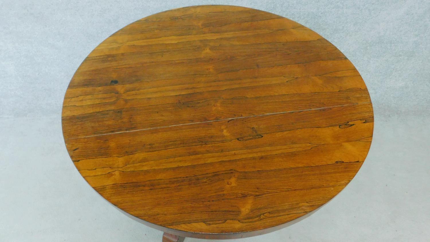 A Regency rosewood circular tilt top loo table on pedestal tripod base. H.73 L.123 W.123cm - Image 2 of 7