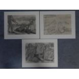 Three unframed charcoal sketches of beach scenes. 52x40cm