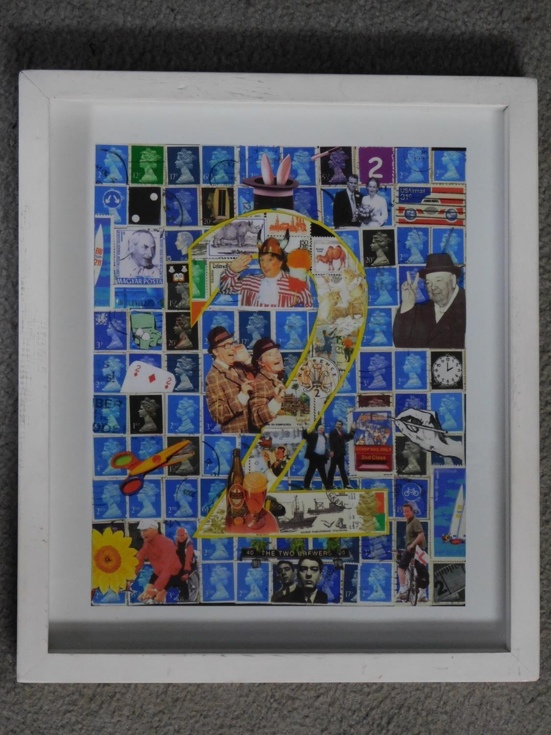 A framed and glazed limited edition print of a collage by artist Andrew Barrow, titled '2'. 34x29cm - Image 2 of 3