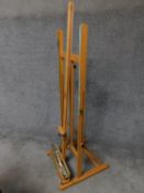 A large fully articulated beech framed easel. H.176cm