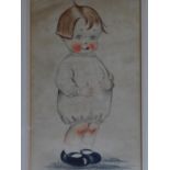 A framed and glazed watercolour of a child, by O. Halsall. 52x37cm
