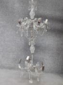 A cut glass and blown glass two tier hanging chandelier. H.110 W.50cm