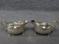 A pair of antique silver plated sauce boats by Goldsmiths Company, 112 Regent street, London. With