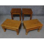 Two pairs of contemporary pine low coffee tables. H.40 W.40 D.40cm