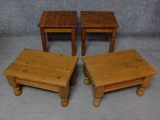 Two pairs of contemporary pine low coffee tables. H.40 W.40 D.40cm
