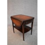 A Georgian style mahogany drop flap occasional table with tooled leather inset top. H.70x68cm (ext.