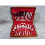 A six person mahogany cased canteen of silver plate cutlery. Made by Newbridge, A1 silver plating.