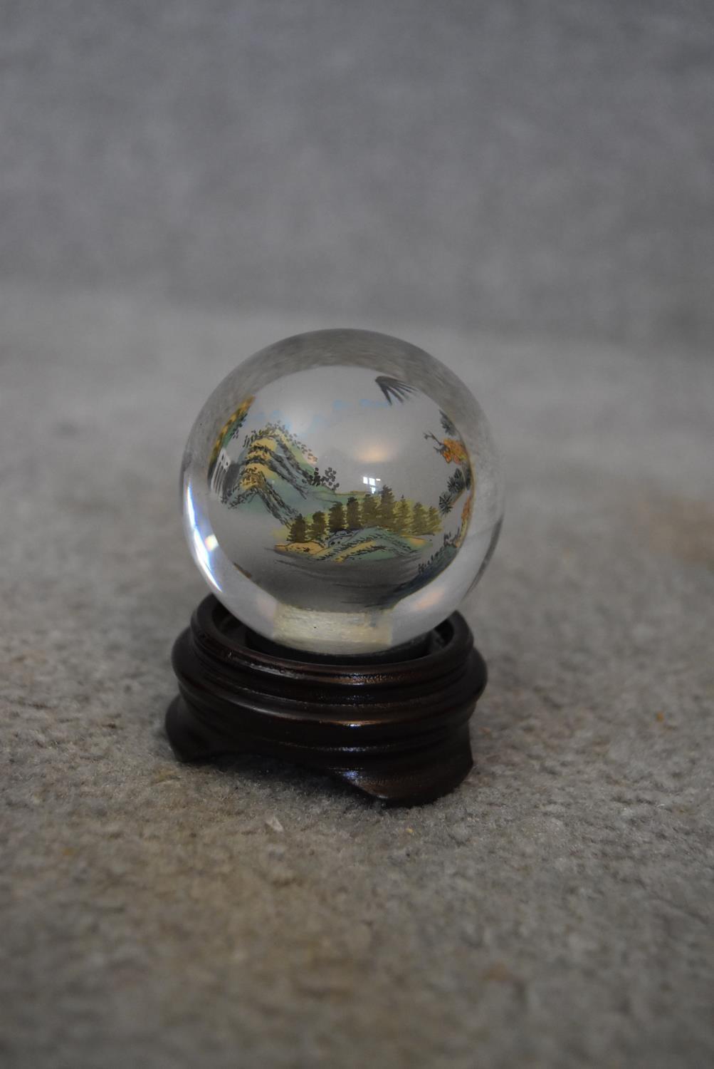 Two Japanese reverse painted globes with Japanese mountains and landscapes, a Japanese reverse - Image 5 of 5