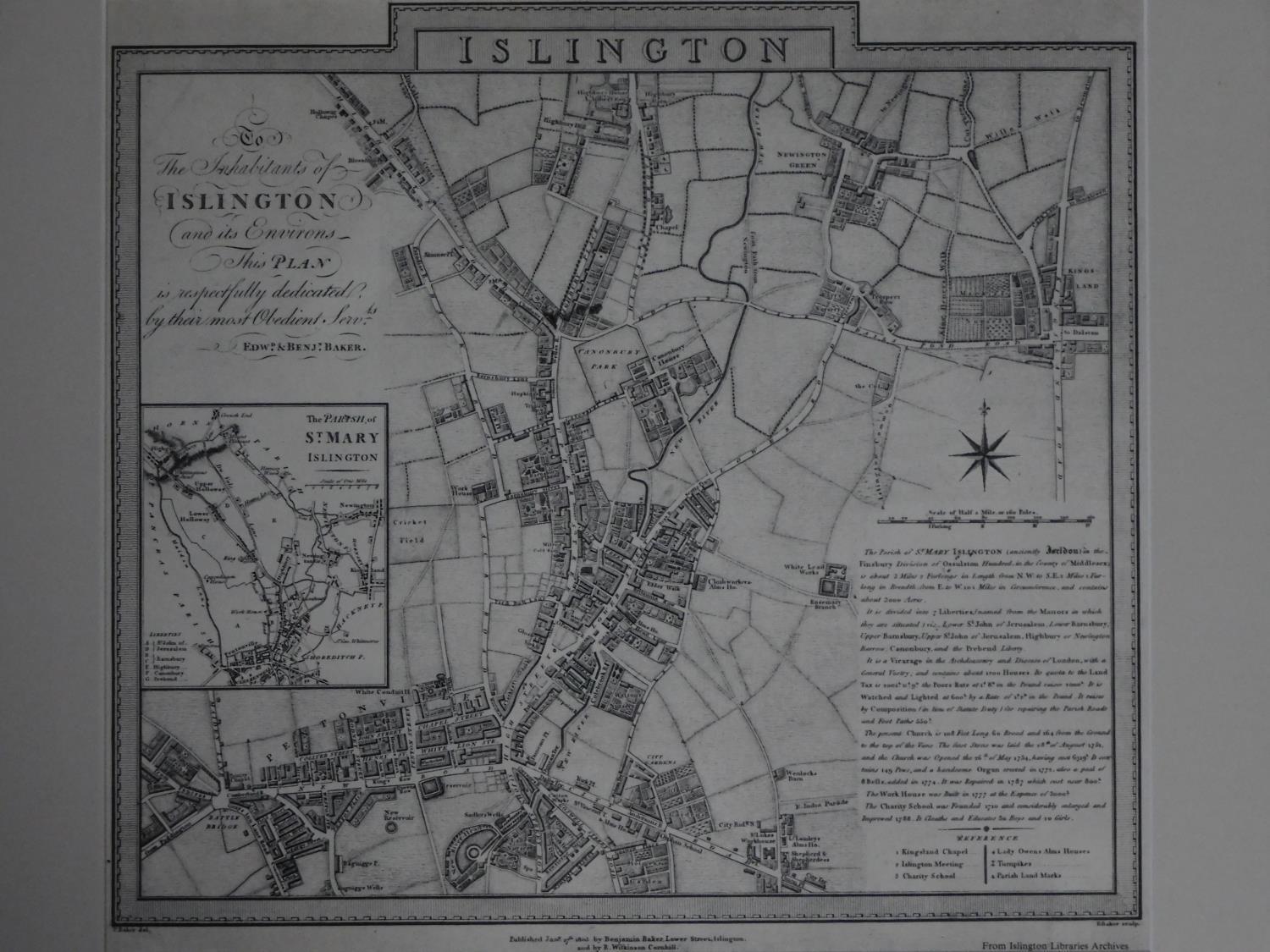 Three framed and glazed antique maps of Islington, London. 73x56cm - Image 4 of 7