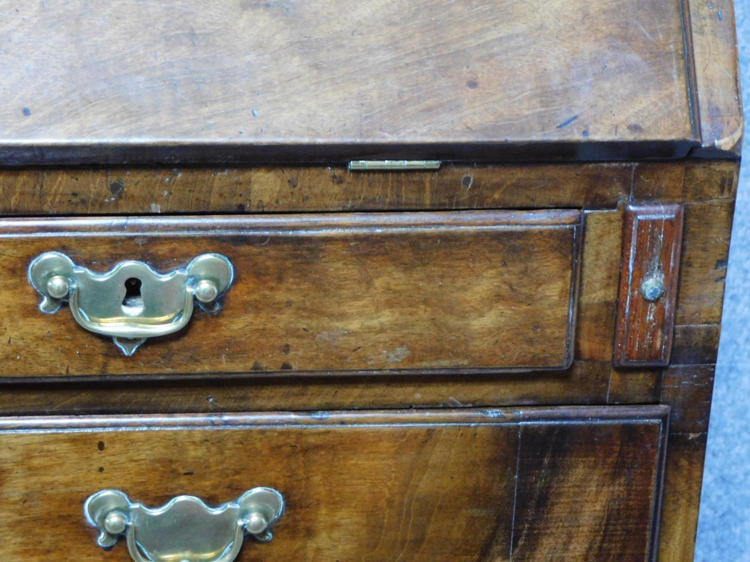 A Georgian mahogany bureau with fitted interior above two short over three long graduating drawers - Image 7 of 7