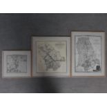 Three framed and glazed antique maps of Islington, London. 73x56cm