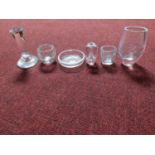 A collection of engraved glass. Including a signed Scandanavian style crystal candle stick, a signed