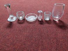 A collection of engraved glass. Including a signed Scandanavian style crystal candle stick, a signed