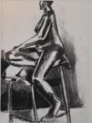 A large framed and glazed charcoal study, nude female, unsigned. H.97x74cm