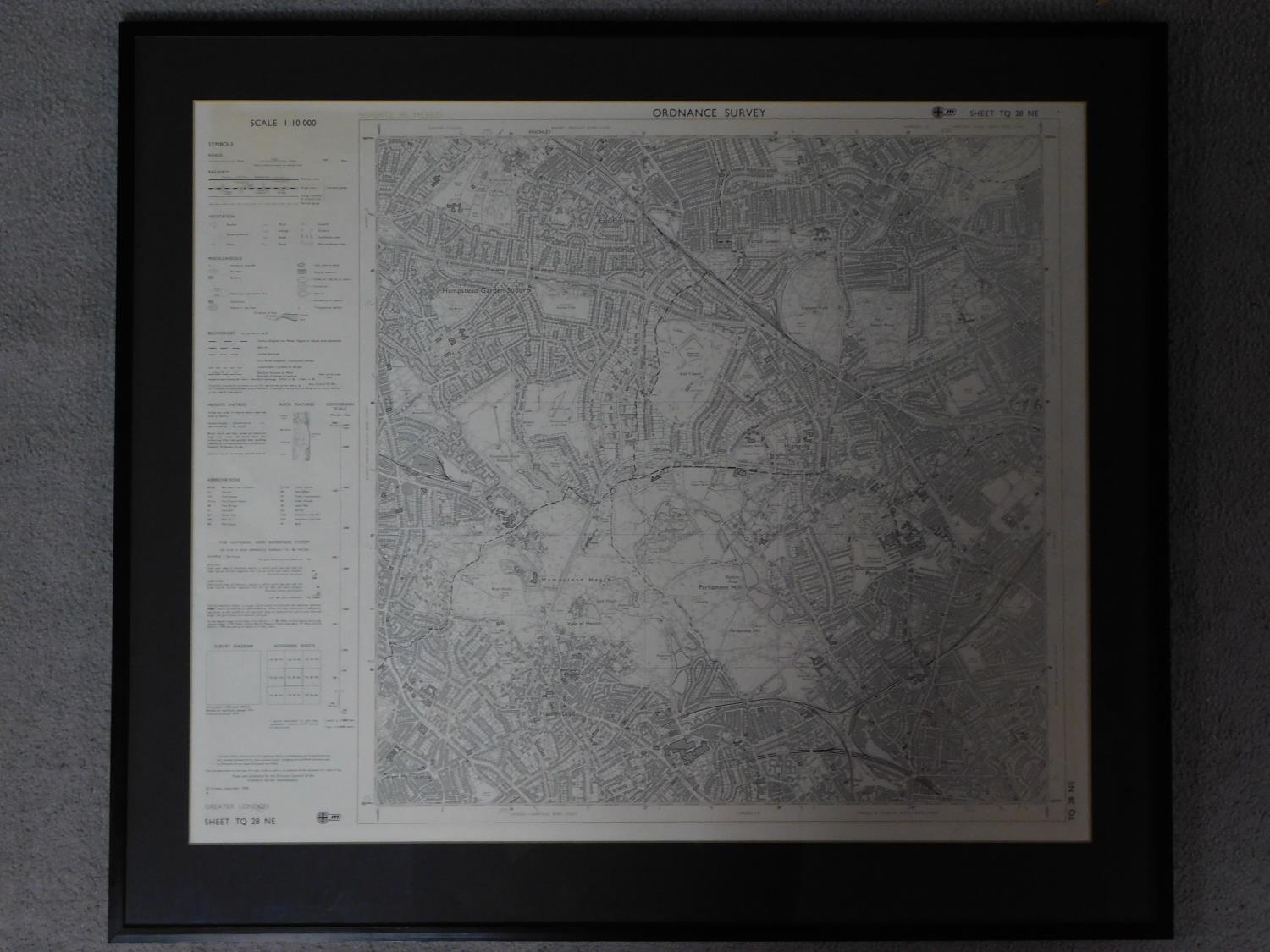 A framed and glazed ordinance survey map of Greater London. 69x79cm - Image 2 of 6