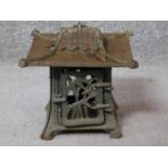A vintage pierced cast iron Japanese pagoda lantern with bamboo detailing. H.20cm
