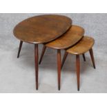 A burr elm Ercol nest of three graduating tables. H.49 W.65 D.44cm