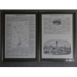 Two framed and glazed antique newspaper pages reporting on Islington, London. 67x48cm