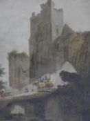 A framed and glazed coloured lithograph of Ludlow Castle in Shropshire, painted by W. Hedges and