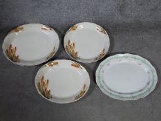 Three vintage W.H. Grindley & Co. cream serving platters with "Fire Poker" design and a Powell