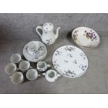 A Haviland Limoges Violettes porcelain coffee set and tray and Sandringham fine English bone China