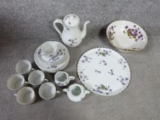 A Haviland Limoges Violettes porcelain coffee set and tray and Sandringham fine English bone China