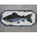 An octagonal Highland Stoneware hand painted fish plate, illustrated by Audrey Payton. Makers mark