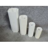 A set of four 1970's white plastic octagonal Jaques Bedat vases. Signed to base Jaques Bedat, made