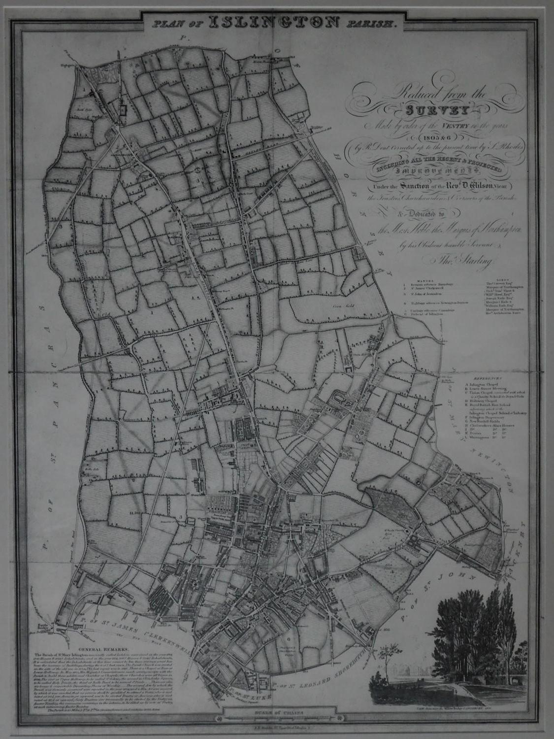 Three framed and glazed antique maps of Islington, London. 73x56cm - Image 2 of 7