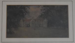 A 19th century gilt framed and glazed oil on paper, English country house. H.63x78cm