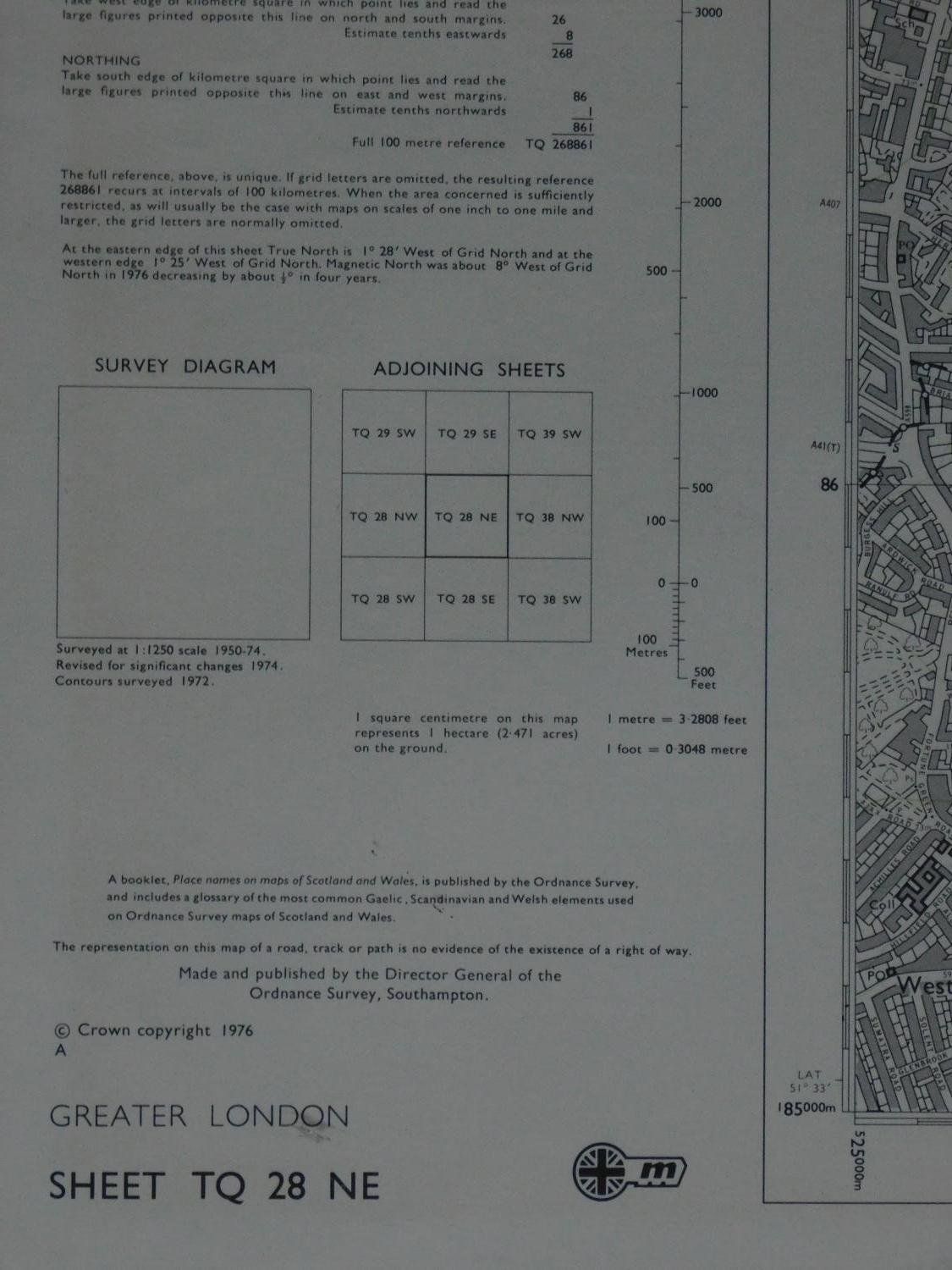 A framed and glazed ordinance survey map of Greater London. 69x79cm - Image 5 of 6