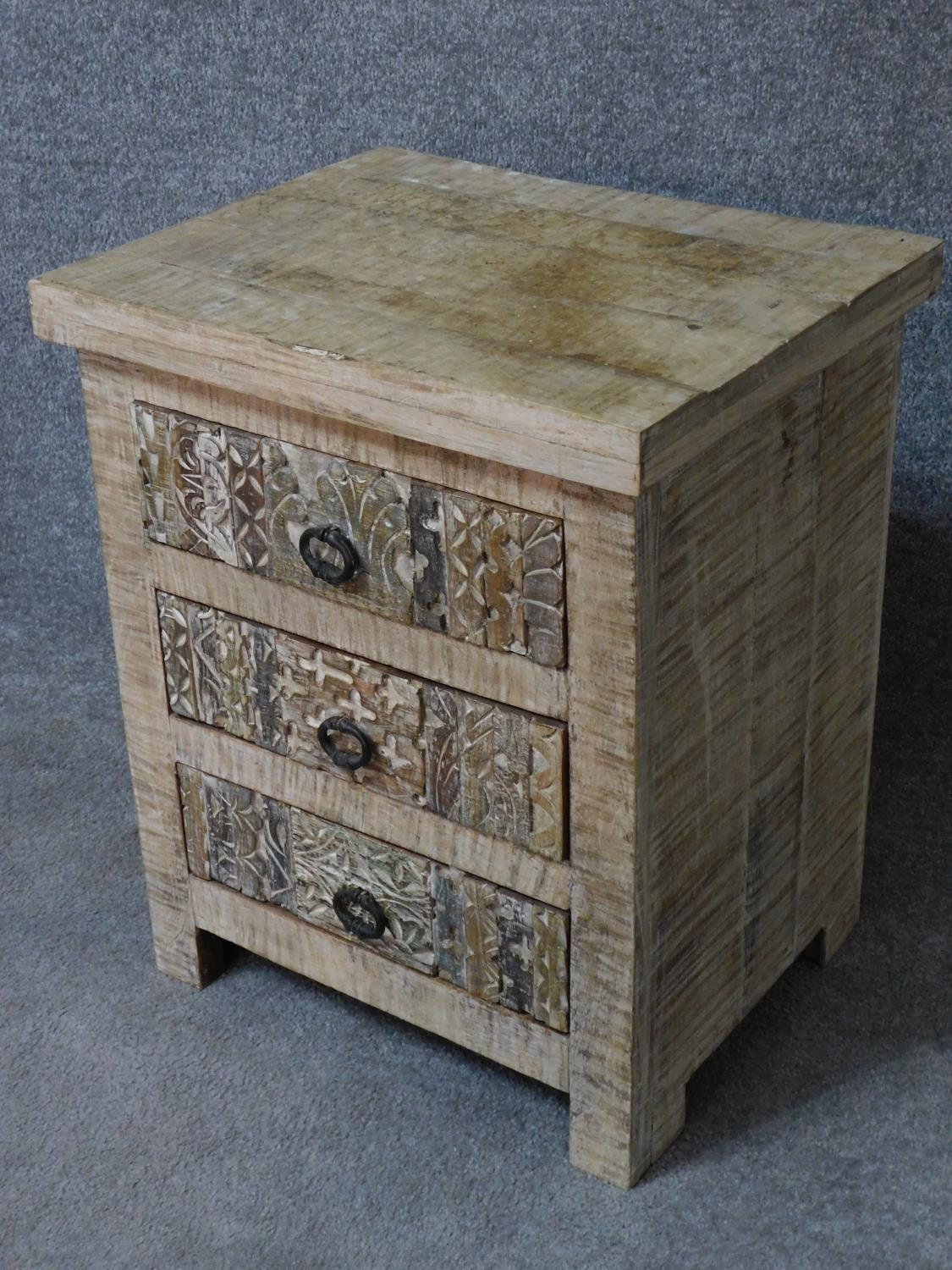 A carved Eastern hardwood bedside chest of three drawers together with a larger example of four - Image 5 of 5