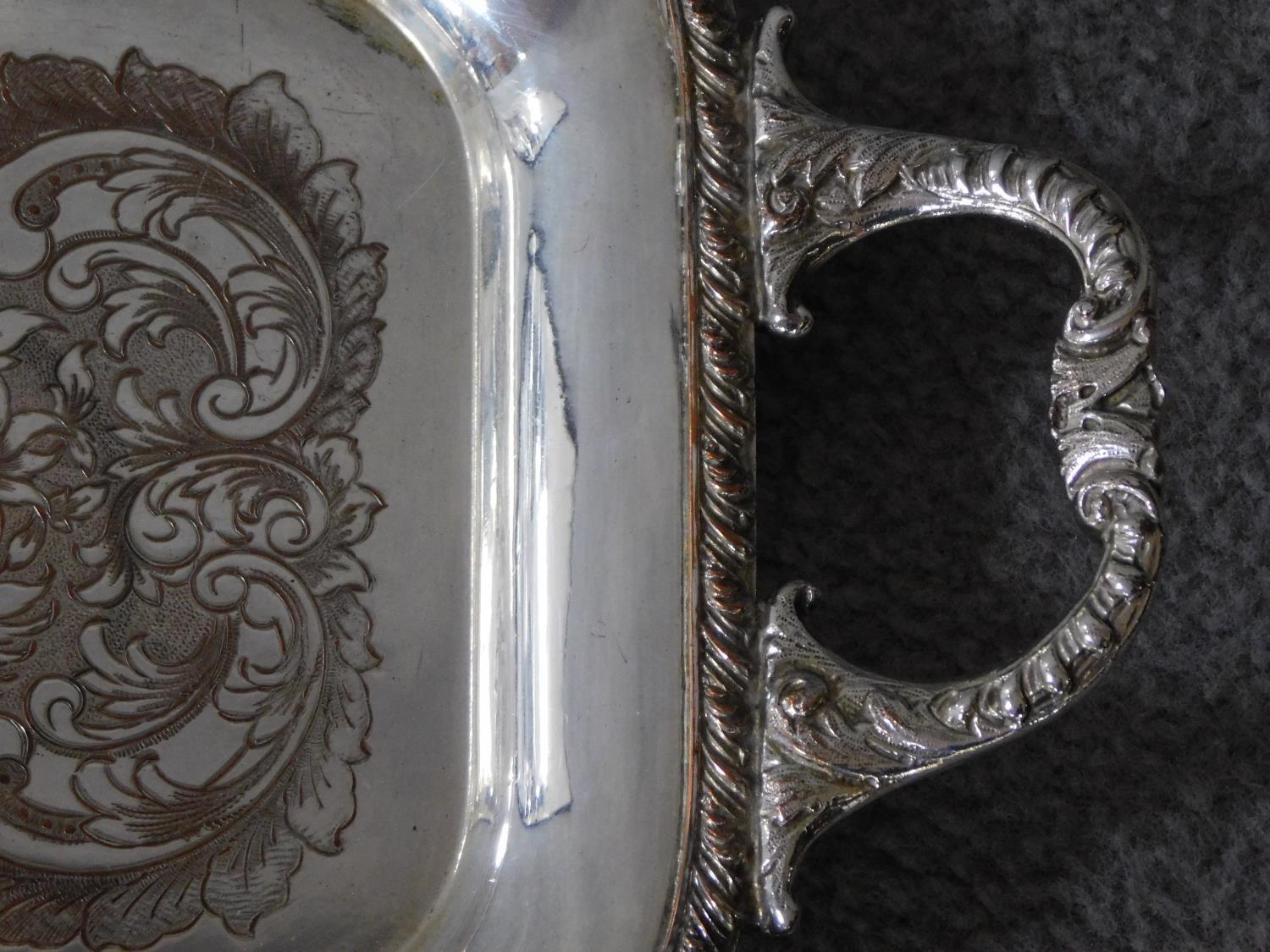 Two silver plated trays with rope effect borders, stamped to reverse with a chicken, fleur de lis - Image 3 of 5