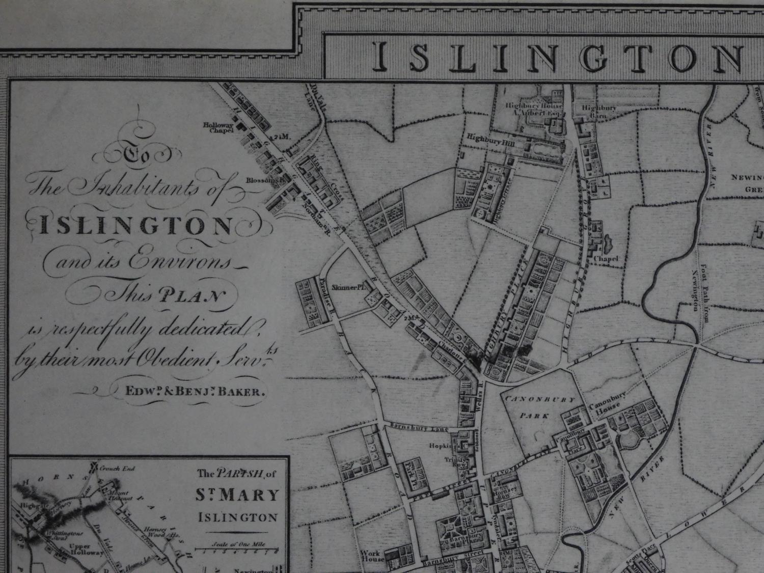 Three framed and glazed antique maps of Islington, London. 73x56cm - Image 7 of 7