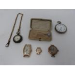 A collection of yellow metal, 9ct gold and antique watches. Including a cased opal glass yellow