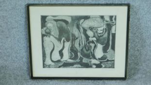 A framed and glazed signed screen print by African artist Louis Mwaniki, titled 'The Merging of