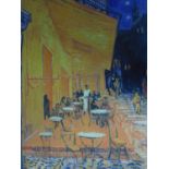 A large framed and glazed print of Van Gogh's famous painting 'Cafe terrace at night'. 58x108cm