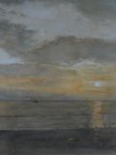 A framed and glazed watercolour of a sunset by the beach scene, signed Ken Perry. 35x46cm