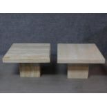 A pair of Italian marble coffee tables on square plinth bases. H.41 L.62 W.62cm