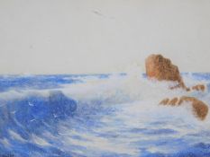 A watercolour depicting an stormy seascape, by artist H. Holland-Hulke. 41x52cm