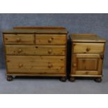 A contemporary pine chest of two short over two long graduating drawers together with a matching