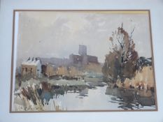 A framed and glazed watercolour by British artist Edward Wesson (British, 1910?1983), titled '