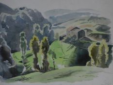 A framed and glazed watercolour titled 'Near St. Perag', signed by Roland Pym. 42x57cm