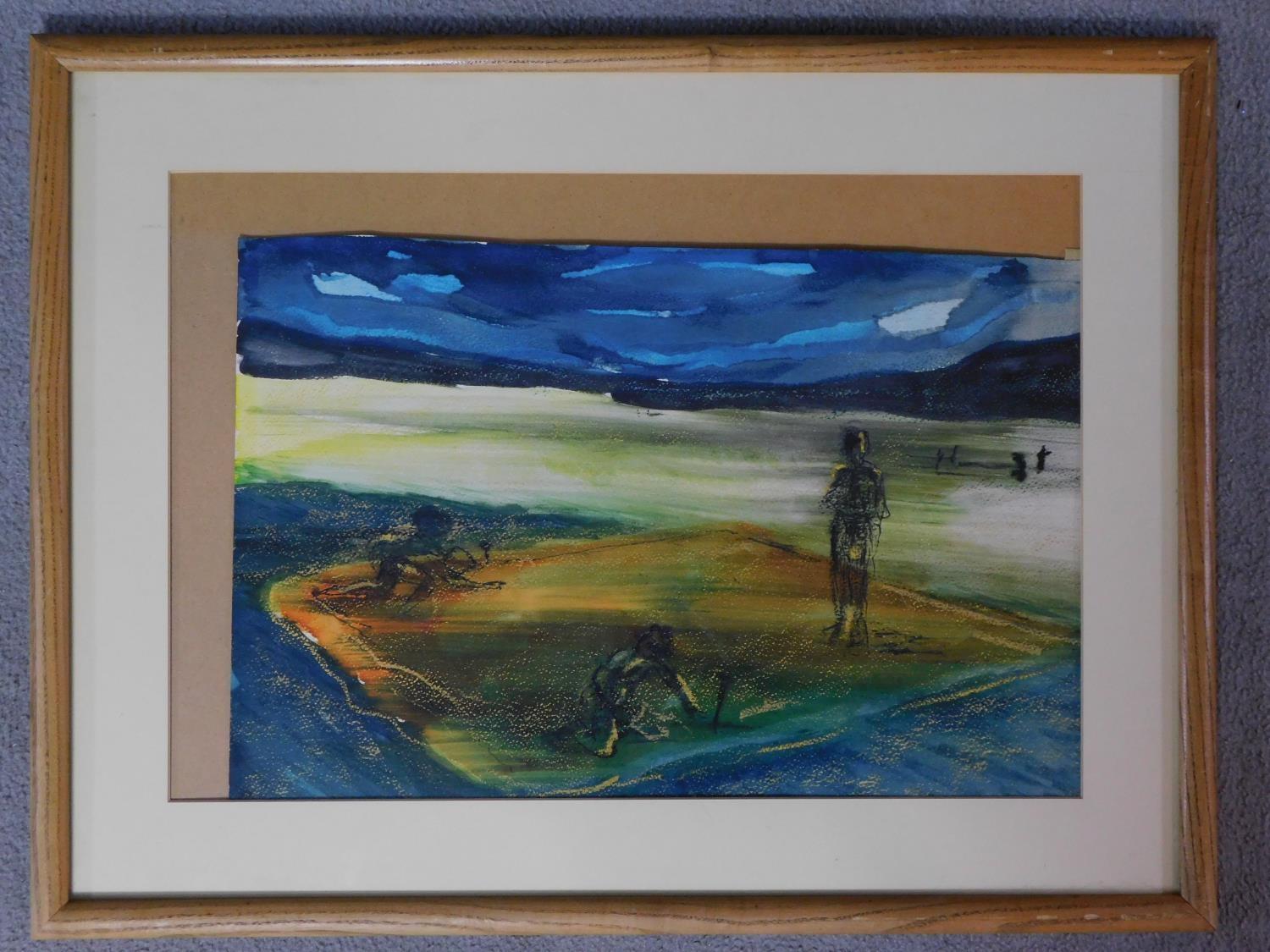 A framed and glazed pastel of a surreal scene, signed Hugh & Mirian to the back.71x54cm - Image 2 of 3