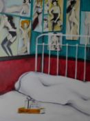 An oil on canvas by Spanish artist Silvia Serra, depicting a bedroom. Signed by artist. 100x81cm
